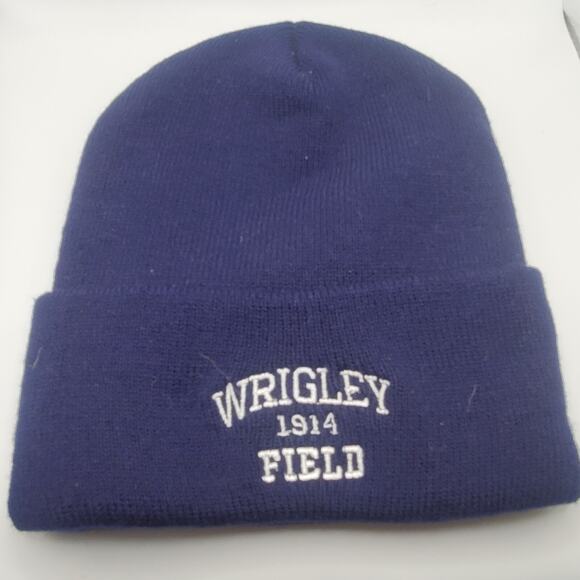 Wrigley Field 1914 Beanie Hat Blue Knit Cap Chicago Cubs Baseball Winter Cuffed - Picture 1 of 3